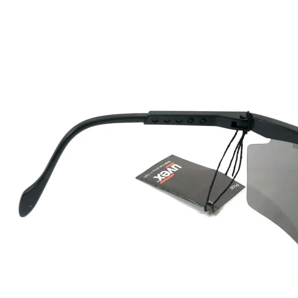 Vintage Uvex Sunglasses Face Across Matte Black Shield Semi Rim Frames Gray Lens